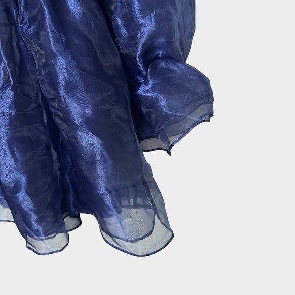 Windsor Navy Organza Puff Sleeve Babydoll Mini Dress XS Fairy Coquette Milkmaid - Picture 7 of 11